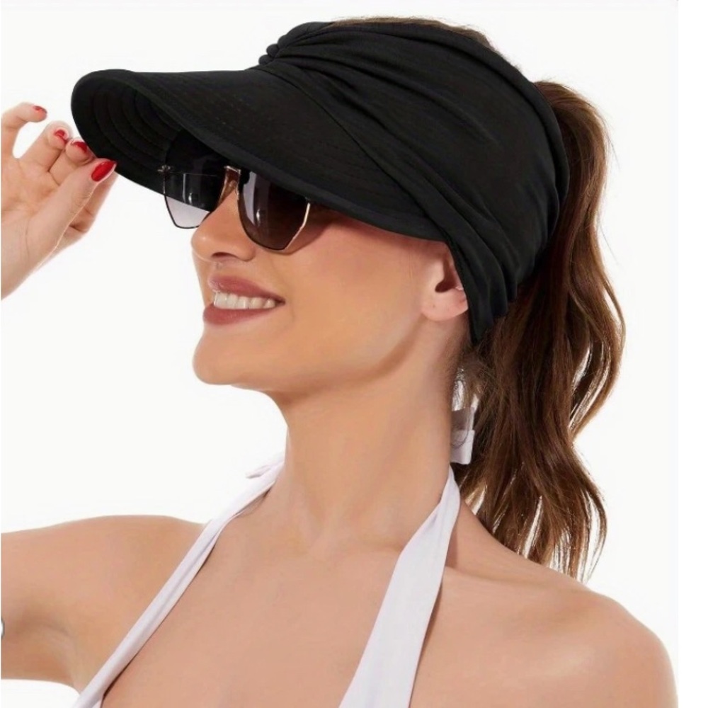 Women Sun Visor Wide Brim Summer Hat for Ponytail